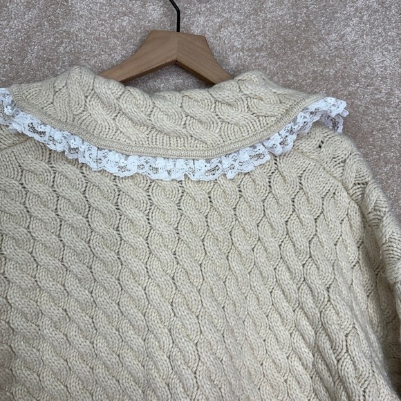 NWT For Love & Lemons Milana Cardigan Sweater Size XL Cable Knit Lace Boho‎ - Picture 7 of 15